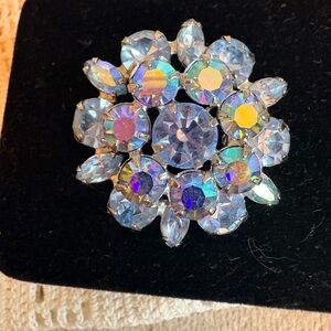 WEISS - Signed Blue Aurora Borealis Elegant Crystal Brooch